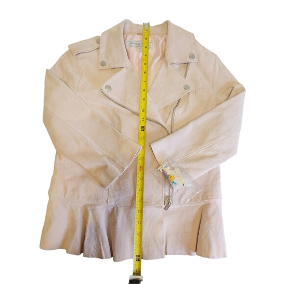 Pamela McCoy Women’s Pink Suede Leather Biker Jacket XS – Ruffle Hem Designer - Picture 9 of 16